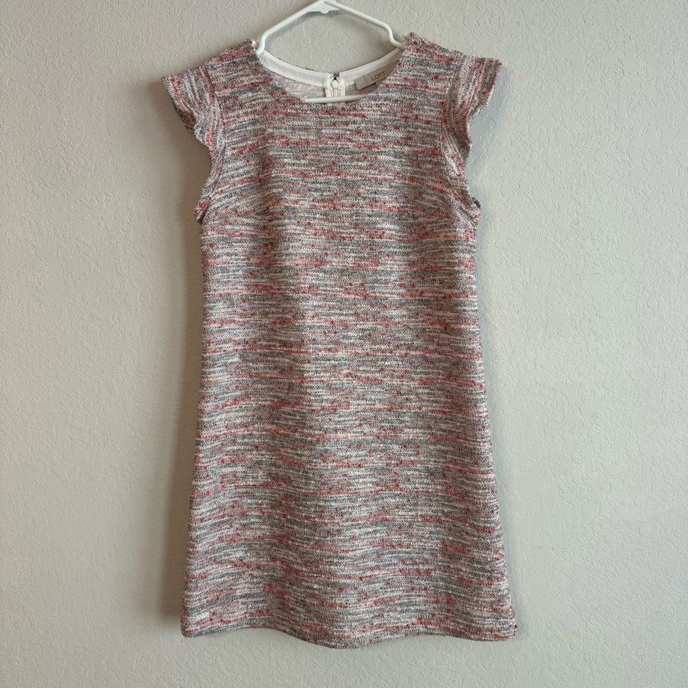 LOFT Pink and White Flutter Sleeve Tweed Dress 4